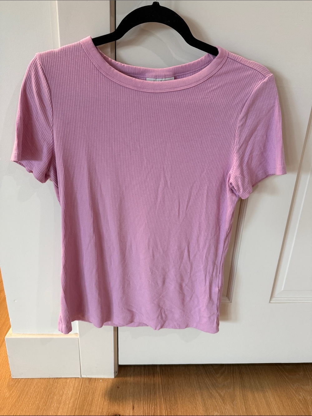 Short Sleeve Ribbed Crewneck Tee - Light Pink
